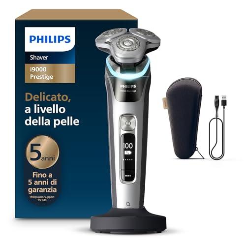 Philips Shaver i9000 Prestige, rasoio elettrico Wet & Dry, Dark Slate Nova, tecnologia Skin IQ, triplo sistema di sollevamento e taglio, doppie lame rotanti SteelPrecision a 360°, modello XP9204/10