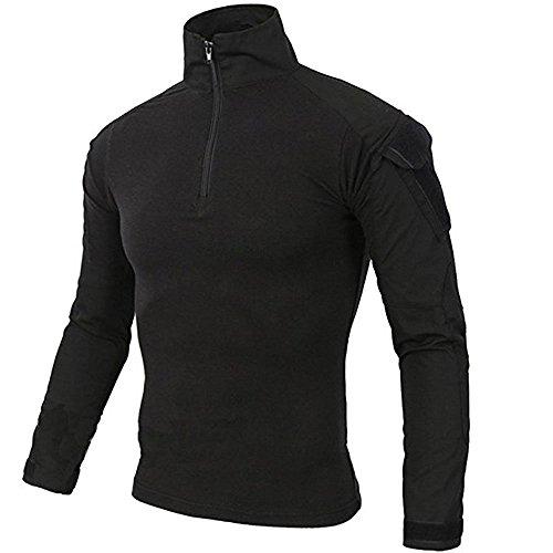 LiliChan Mens Long Sleeve tattico militare T-Shirt di combattimento Camicia esterna con la chiusura lampo (Nero, UK M(fit chest:36