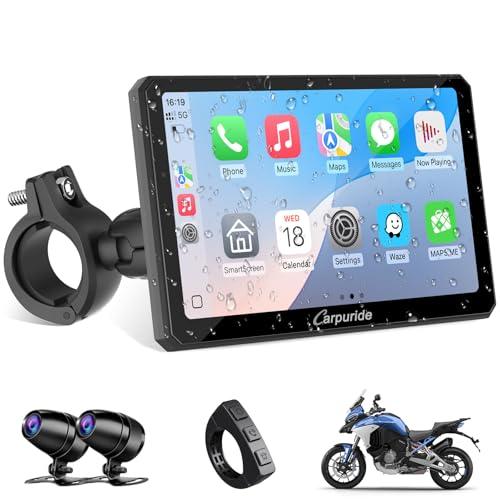 Carpuride W712D Moto Carplay Schermo con HD 1080P Dash Cam Doppia Fotocamera, Senza Fili CarPlay e Android Auto, 7