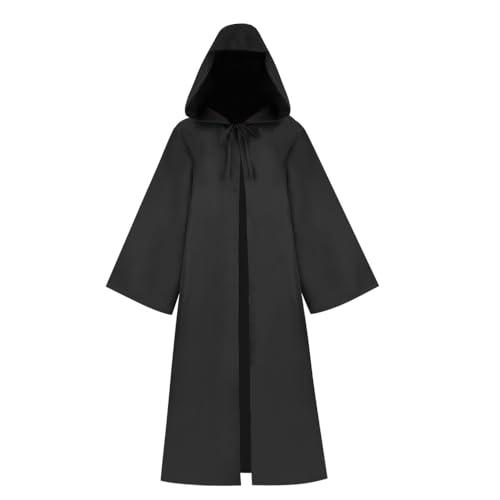 Mantello per Adulti Jedi Robe con Cappuccio, Costume Cosplay per Halloween, Festa di Natale, Vampiro, Tunica con Cappuccio Uniforme, Nero, L