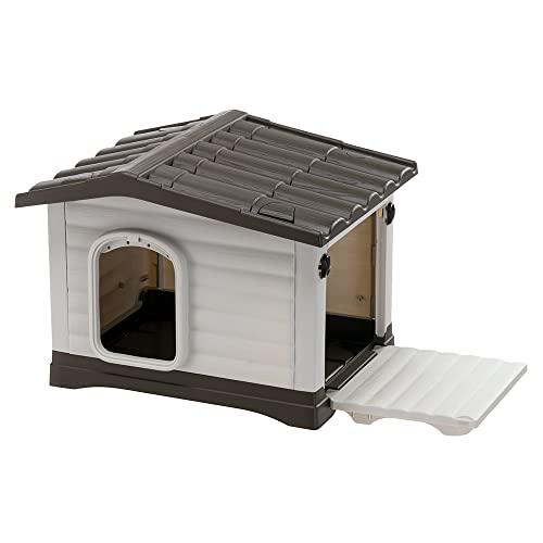Ferplast DOGVILLA 60 Casetta per Cani, Lato Apribile, Fondo Sollevato Anti Umidità, Sistema Fuoriuscita Liquidi, Tetto Rimovibile Facile Pulizia, Griglia Aerazione, 58 x 48 x h 44 cm