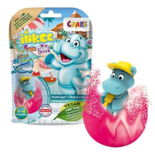 INKEE Bombe da Bagno Bambini Fun Beach – Bomba Effervescente con Giocattolo a Sorpresa per Vasca da Bagno, Giochi da Bagno Profumati, Idea Regalo Bambini 3+ Anni, Blu e Rosso
