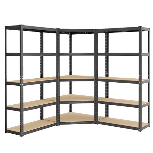 SONGMICS Set di Scaffale Angolare a 5 Ripiani, Scaffalatura ad Angolo in Acciaio per Carichi Pesanti, per Garage, Ripostiglio, Magazzino, Portante 2625 kg, Nero Inchiostro e Beige Naturale GLR070B03
