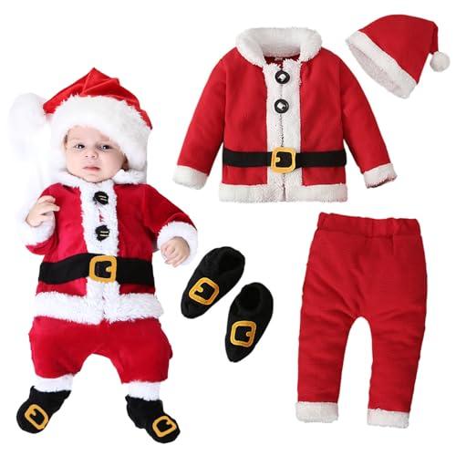 Hifot Vestito Babbo Natale Bambino Bambina,il Mio Primo Natale Neonato Giacca + Pantaloni + Cappello + Calzini Costume Babbo Natale Bambino 3-24 Mesi