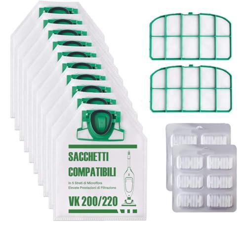 12 Sacchetti per Folletto VK200 VK220 VK220S con Filtri (12pz sacchetti)