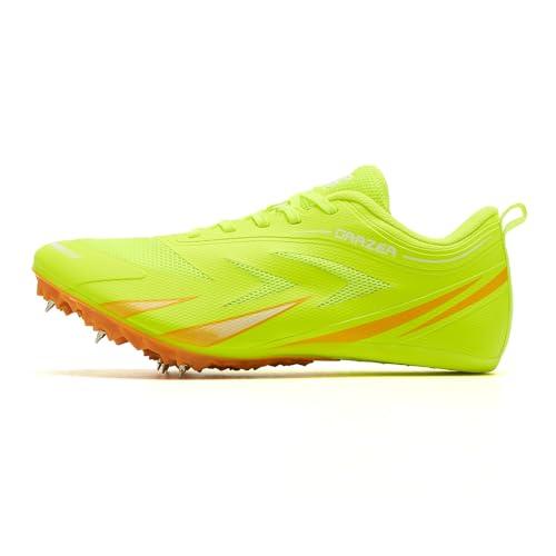 LEOCI Scarpe da corsa con punta in rete traspirante leggera e resistente, scarpe da ginnastica per atletica leggera, Giallo e arancione., 42 2/3 EU