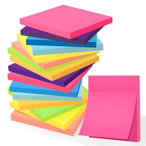 Mexgcom 880 Foglietti Adesivi Sticky, 76 x 76 MM Contrassegnare Autoadesivo, 55 Fogli/Pad Facili da Scrivere Appunti Appiccicosi per La Scuola, Ufficio, a Casa (Colorato)