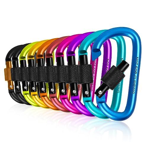 Hossom 8cm*10pz Moschettoni con Tappo a Vite Colorati, Alluminio Forma a D Moschettone Portachiavi Moschettone Arrampicata con Tappo a Vite per Campeggio, Trekking, Viaggi, Pesca, Escursione