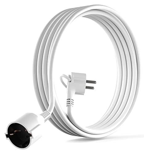 MutecPower 3m Cavo di Prolunga Schuko con spina piatta 90° angolata con Contatto di protezione Prolunga elettrica con contatti di terra fino a 250V 16A IP20 da 3 metri Bianco