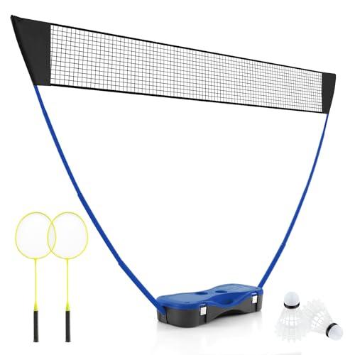 COSTWAY Set di Badminton con Rete, Racchette, 2 Volani e Scatola di Conservazione, Set di Badminton Portatile per 2 Giocatori da Esterno per Bambini, Ragazzi e Adulti (Blu)