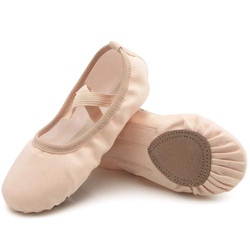 Pantofole Ballo Antiscivolo Donna Tela Scarpe Morbide Classiche Scarpette Ballerine Mezze Punte Scarp Danza Bambina Elegante Ginnastica Yoga Scarpe Beige 26