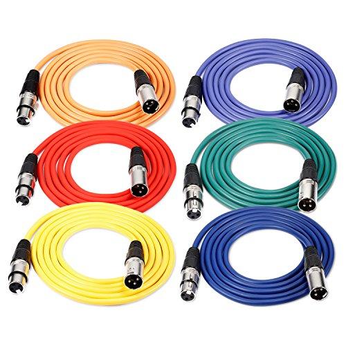 NEEWER Confezione da 6 cavi da 1m XLR maschio a XLR femmina, colorati, cavi per microfono sigillati in gomma, per un collegamento bilanciato (verde, blu, viola, rosso, giallo e arancione)