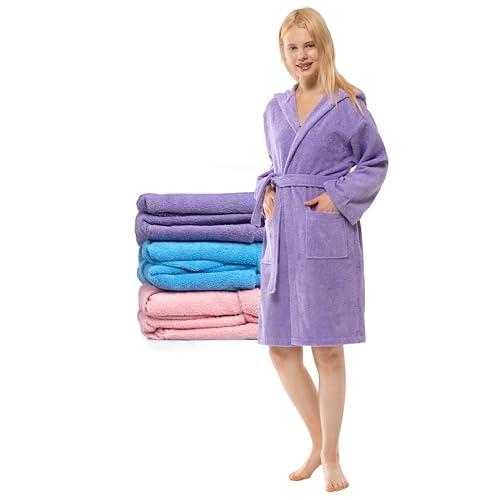 Twinzen Accappatoio Bambino Adolescenti con Cappuccio, 100% Cotone OekoTex, Accappatoio Ragazzo Ragazza 11-12 Anni Malva - Tessuto Spugna Accappatoio da Bagno Ultra Morbido e Assorbente
