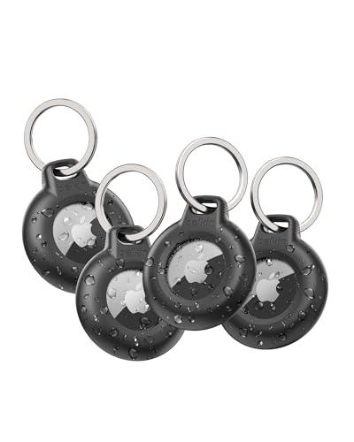 Belkin Secure Holder impermeabile con anello portachiavi per Apple AirTag, custodia protettiva per AirTag resistente e antigraffio, per collare degli animali, valigie, zaini - Nero pacco da 4, Buio
