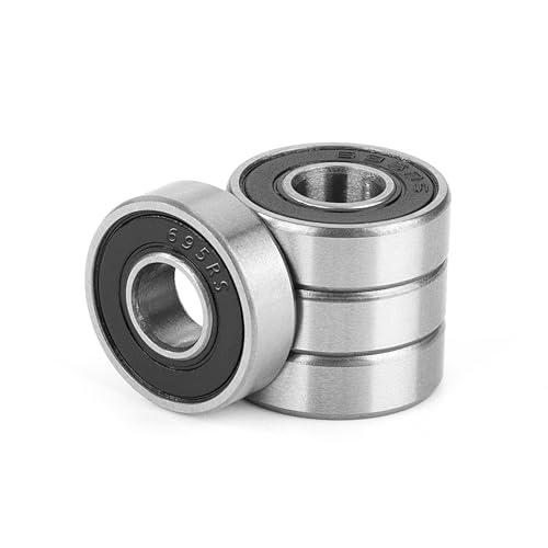 4 Pezzi 695-2RS Cuscinetti a Sfera Sigillati 5x13x4mm, Doppia Guarnizione in Gomma, Acciaio Cromato, Pre-Lubrificati, Gola Profonda in Miniatura per Skateboard, Scooter, Pattini in Linea