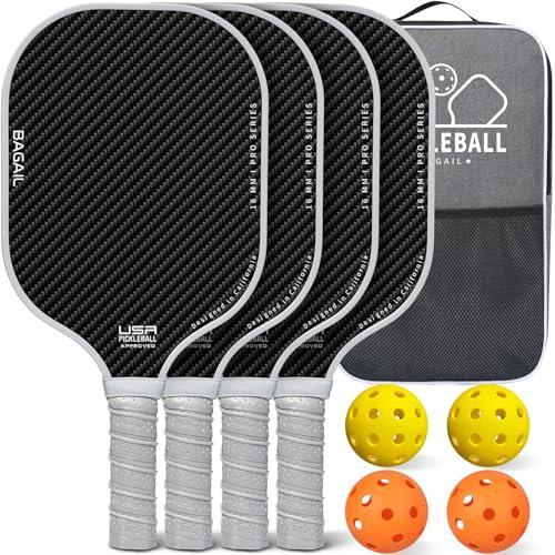 BAGAIL Set di racchette da pickleball, racchette con 4 palline, leggere - Elevato assorbimento degli urti - Ergonomiche, adatte per partite indoor e outdoor,Grigio