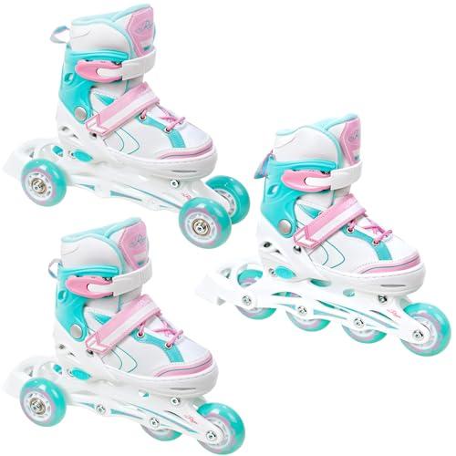 Raven - Pattini a rotelle per bambini, ragazze, adulti, bambini - Pattini a rotelle 3 in 1 con pattini quad, per principianti - Regolabili - Lia Mint, 27-30 (16,5-18,5cm)