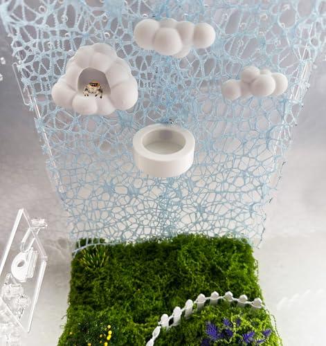 Jumping Spider - Set di 6 accessori a tema cielo con piattaforme a nuvola, supporti magnetici, piatto alimentatore bianco e decorazione per ragnatela azzurra per esplorare e arrampicarsi