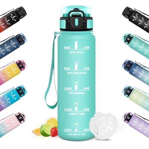 HoneyHolly Borraccia 1 Litro, A Prova di Perdite, Water Bottle, Riutilizzabile, Borraccia Motivazionale, Indicatore del Tempo, Bottiglia Acqua per Palestra, Ciclismo, Ufficio, Esterno