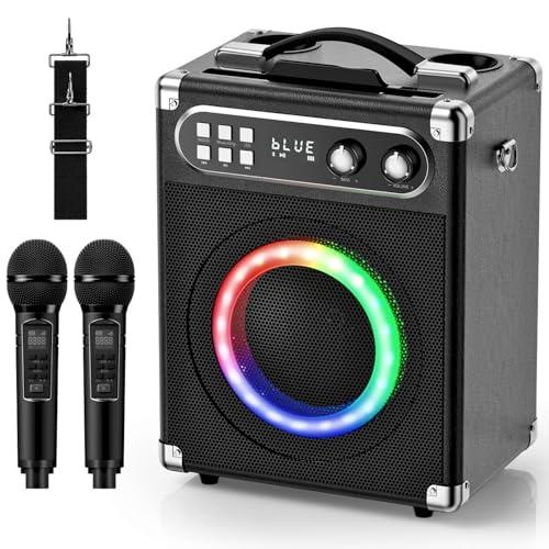 Trsaow Sistema Portatile di Karaoke, Tutto-in-Uno Karaoke Professionale Completo con Cassa Bluetooth da 20W, 2 Microfoni UHF Wireless e Slot di Ricaricabile, Cassa Portatile per Gita Feste (Nero)