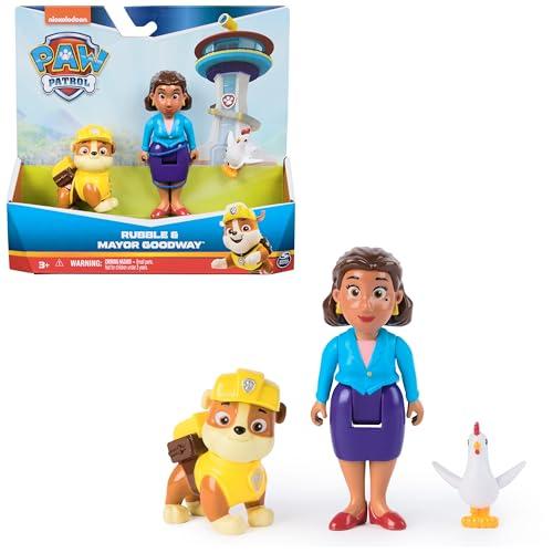 Paw Patrol, Set personaggi di Rubble e sindaco Goodway e Chickaletta, giocattoli per bambini e bambine da 3 anni in su