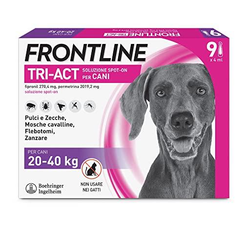 FRONTLINE Triact, 9 Pipette, Cane L (20-40 kg), Antiparassitario per Cani e Cuccioli di Lunga Durata, Protegge il Cane da Pulci, Zecche, Zanzare, Pappataci e Leishmaniosi, Antipulci 9 Pipette