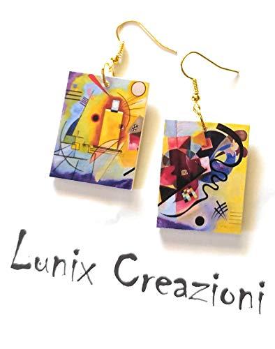 Orecchini Realizzati a Mano - Idea Regalo per Donna e Ragazza - decoupage - Giallo,Rosso, Blu -