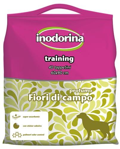 Inodorina, Inodorina Training, Tappetino Igienico Profumato, in Pura Cellulosa Vergine Super Assorbente, con Polimeri Odor Control e Sticker Antiscivolo, Fiori di Campo, Formato 60x90 cm, 40 pezzi