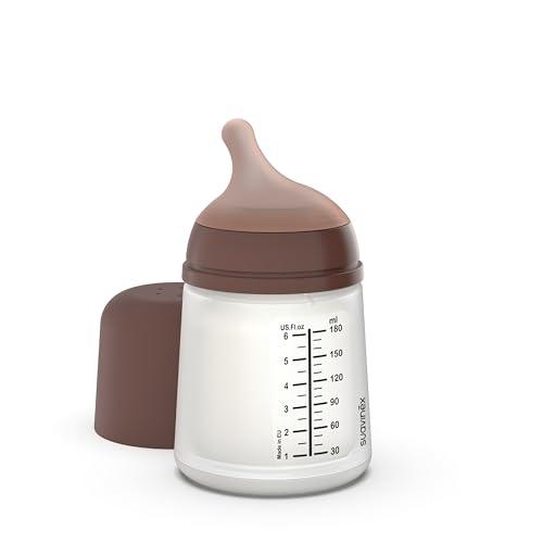 Suavinex, Biberon Anti-Coliche Zero Zero, con Tettarella in Silicone a Flusso Lento (S), +0 Mesi e Neonati, Compatibile con Allattamento Materno e Formula, 180 ml, Deep
