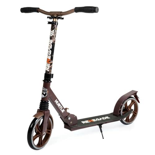 Hurtle Renegade Kick Scooters for Kids Teenagers Adults- 2 Wheel Kids Scooter with Adjustable T-Bar Handlebar - Alloy Anti-Slip Deck - Portable Folding Scooters for Kids with Carrying Strap