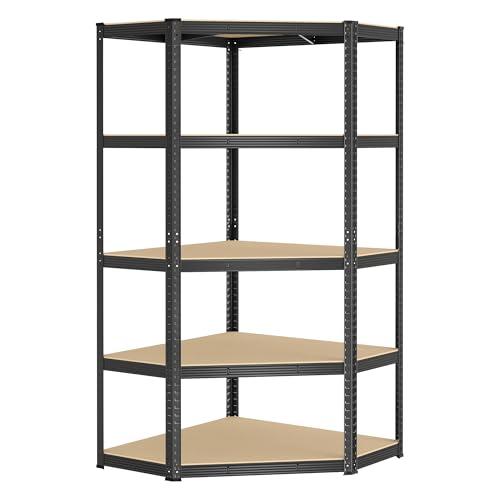 SONGMICS Scaffale Angolare a 5 Ripiani, Scaffalatura ad Angolo in Acciaio per Carichi Pesanti, per Garage, Ripostiglio, Magazzino, Portante 875 kg, Nero Inchiostro e Beige Naturale GLR080B01