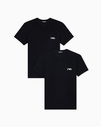 Emporio Armani T-Shirt da Uomo con monogramma audace, Confezione da 2, Maglietta Girocollo, Nero/Nero, M