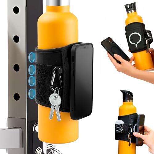 MagnetFit - Custodia Magnetica per Bottiglia d'Acqua da Palestra - Compatibile con MagSafe Apple e con Qualsiasi Smartphone Android - Tasca per AirPods e Chiavi - Shaker Proteine e Bottiglia 1L (1L)