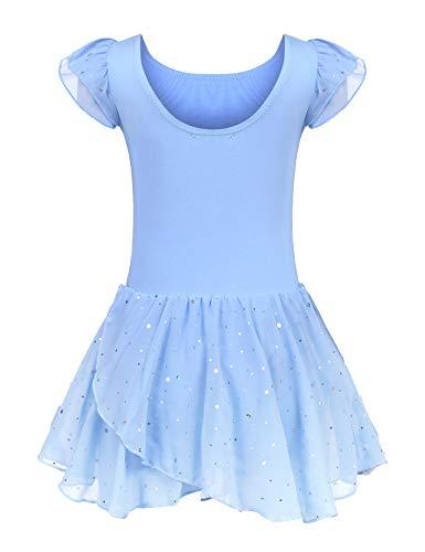 trudge - Vestito da danza per bambine, a maniche corte e lunghe, in cotone, adatto per il balletto, con gonna a tutù, Blu, 160 cm