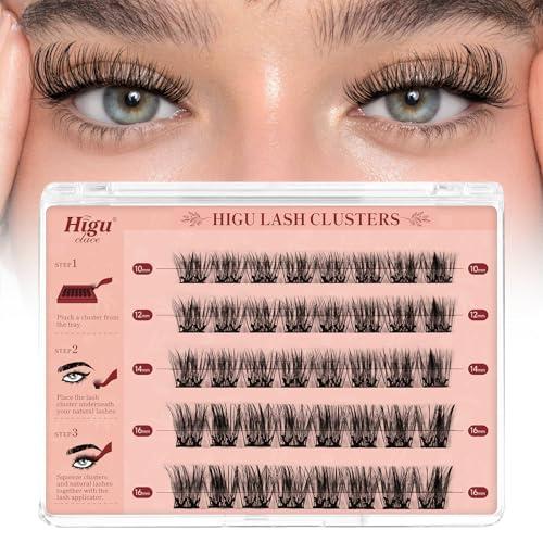 Higu clace Ciglia autoadesive, ciuffetti ciglia finte Mix 10-16 MM, ciglie finte naturali, ciglissime press e go kit senza colla Adatto ai principianti(Natural)