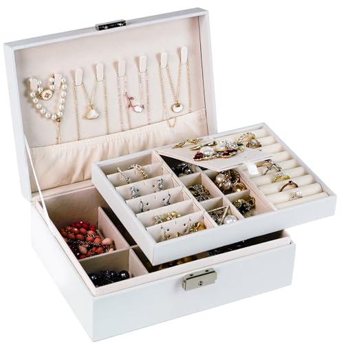 ADEL DREAM - Portagioie da donna e ragazza, forma rettangolare, piccolo portagioie per anelli, orecchini e collane (bianco 2)