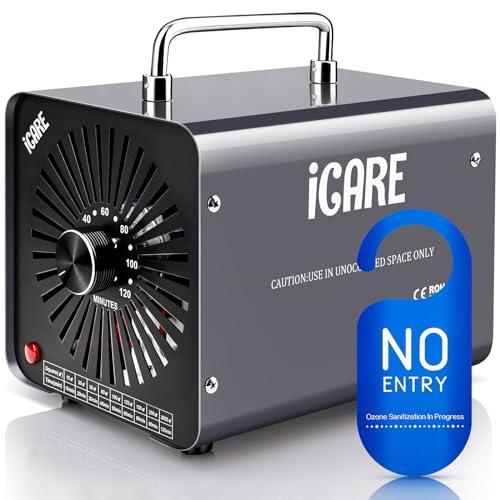 ICARE Generatore di Ozono Professionale 30000mg/h, Purificatore d'Aria Deodorante per 300㎡, Macchina Ozono Alta Capacità O3 con Timer 120 Min, Ozonizzatore per Casa Ambienti, Auto, Uffici, Hotel