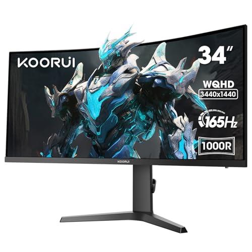 KOORUI Monitor Gaming Curvo 34 Pollici, 165Hz, 1ms, 1000R, UWQHD 3440x1440, HDR400, DCI-P3 90%, Adaptive Sync, 2xHDMI & Display Port, VESA 75 * 75mm