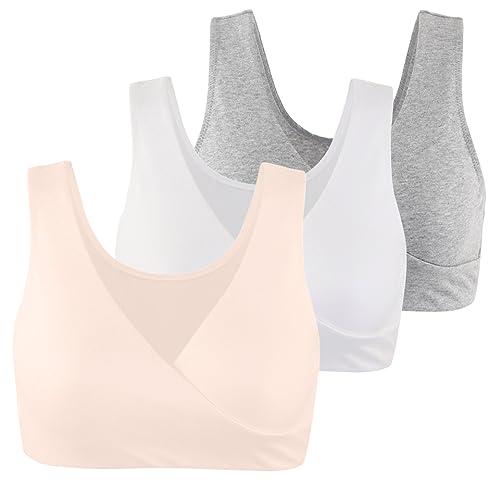 COLOMI Reggiseno Premaman Allattamento Reggiseno Allattamento in Cotone Senza Fili (L, Grey+White+Apricot)
