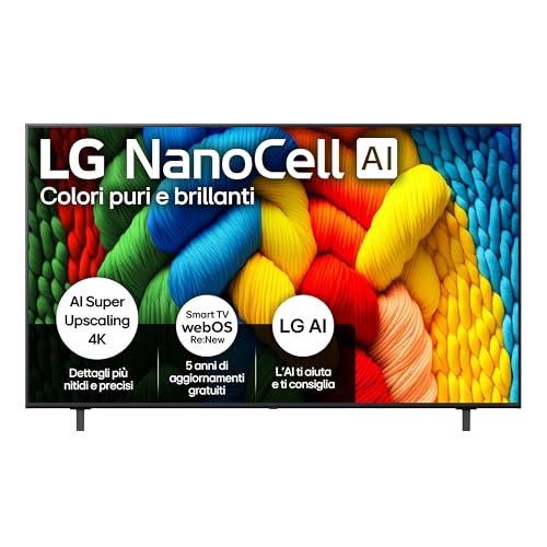 LG NanoCell AI NANO80 65 pollici, Smart TV 4K, Processore α7 Gen8, Tecnologia NanoCell, webOS con AI e telecomando puntatore AI, Filmmaker mode, Gaming con VRR 4K@60Hz, 65NANO80A6B 2025