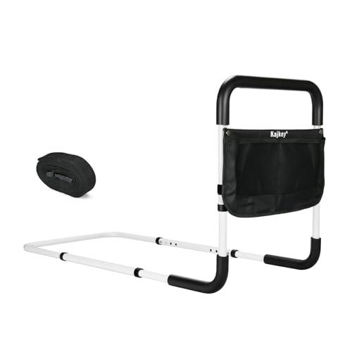 Sponda letto anziani – lunghezza regolabile 78–95 cm & altezza 43–53 cm | Maniglione da letto in acciaio al carbonio, 150 kg, impugnature antiscivolo & tasca doppia | Sicurezza per adulti e anziani