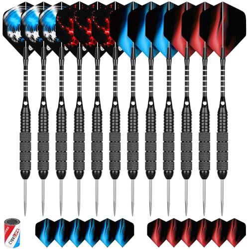 CyeeLife Freccette con Punta in Metallo, 12 Pezzi Professionali in Acciaio con 24 Alette e Sharper, 22 Grammi (Nero)