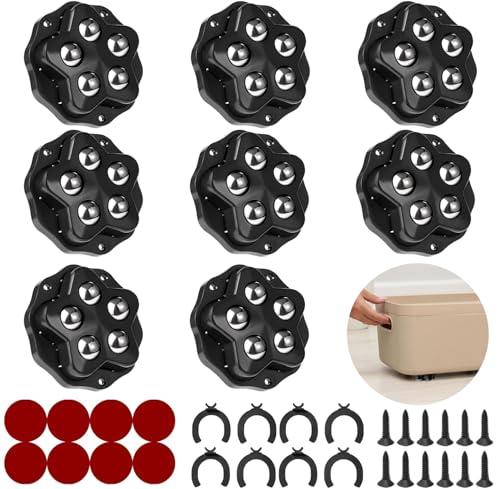 STOAT® ruote per mobili.8 ruote con 5 sfere ciascuna, portata 300 kg, con adesivo e viti. Ruote universali mobili a 360 per il trasporto di mobili, (Nero: 8 pezzi)