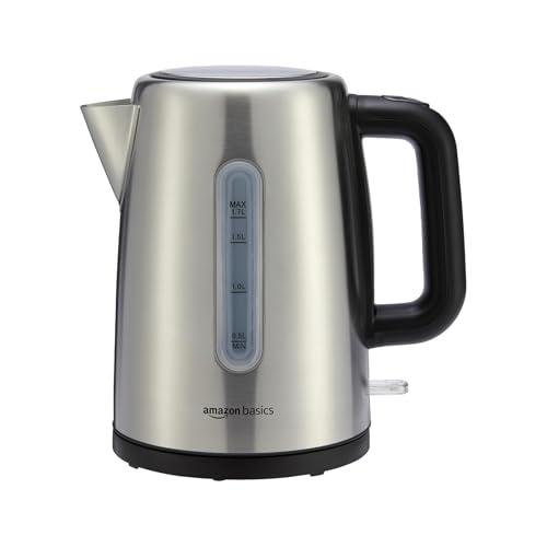 Amazon Basics Bollitore elettrico portatile, in acciaio inox, 1.7 litri, argento
