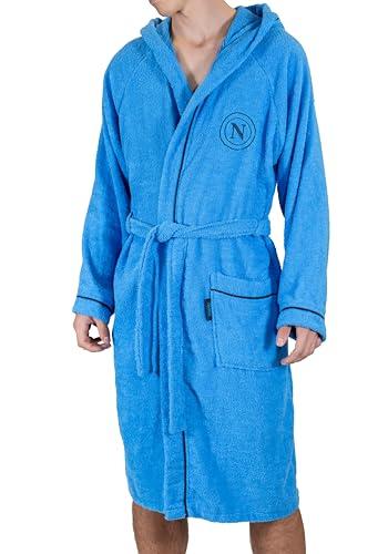 hermet SSC Napoli, Accappatoio In Microspugna Adulto Con Cappuccio, 100% Cotone, Busta Salvaspazio, taglia XL, Prodotto Ufficiale, Azzurro