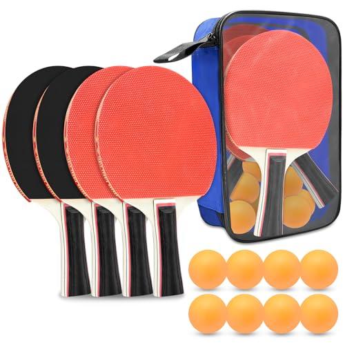 Xpieoyrm 2 Set di racchette da ping pong, Ping Pong Set includere 4 Racchette Ping-pong 8 palline e borsa, Custodia per Accessori da Ping pong per Interni ed Esterni, per Principianti ed Esperti