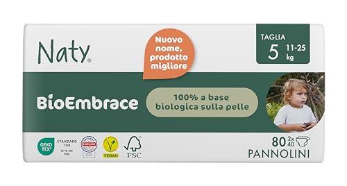 Naty BioEmbrace Pannolini per Bambini Taglia 5 (11–25 kg) | 100% a base vegetale sulla Pelle | Morbidezza vegetale, Dermatologicamente Testati, Super Assorbenti | 80 Pezzi