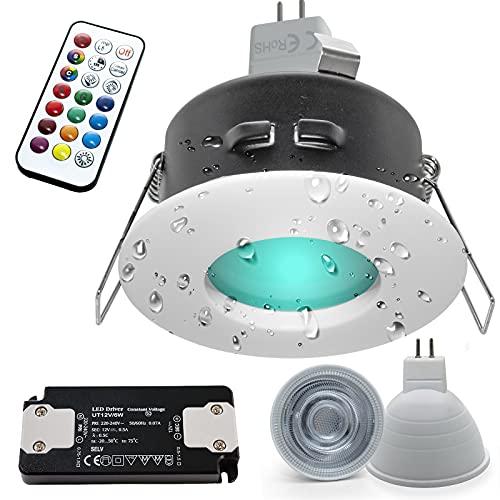 Planetitaly Faretto incasso bianco LED 6W 12V cromoterapia IP65 box doccia bagno turco lampada GU5.3 RGB 3000K 6000K telecomando IR (Colore Bianco, Luce RGBW+3000K)