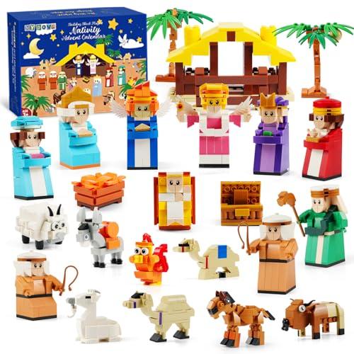 MYDOVA 24 giorni di Natale conto alla rovescia calendario, I blocchi di Gesù, Calendario dell'Avvento per presepe, Gesù, Giuseppe, Maria, Presepio, Albero di cocco, Angelo, Asino, Cammello, Agnello