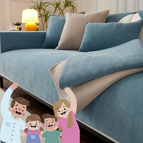 Docxide Funny Fuzzy Couch Cover, Herringbone Sofa Cover, Funnyfuzzy Herringbone Chenille Fabric Furniture Protector Sofa Cover (Blue,90 * 180 cm/35.4 * 70.9 in)